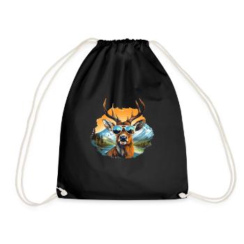 Cooler Hirsch mit Sonnenbrille, Tracht Dorffest - Turnbeutel - Schwarz - Vorne
