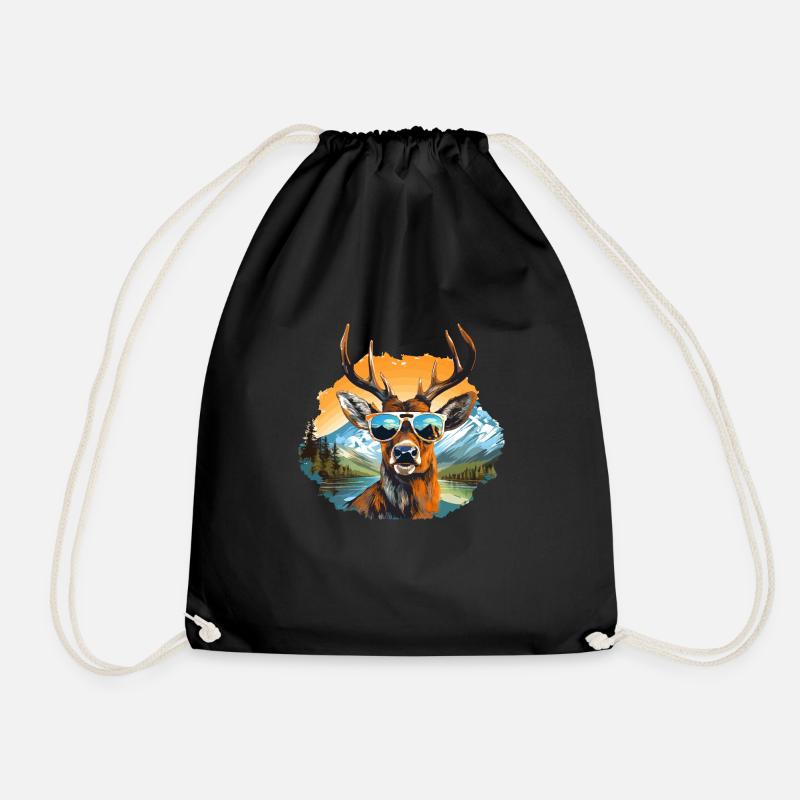 Cooler Hirsch mit Sonnenbrille, Tracht Dorffest - Turnbeutel - Schwarz