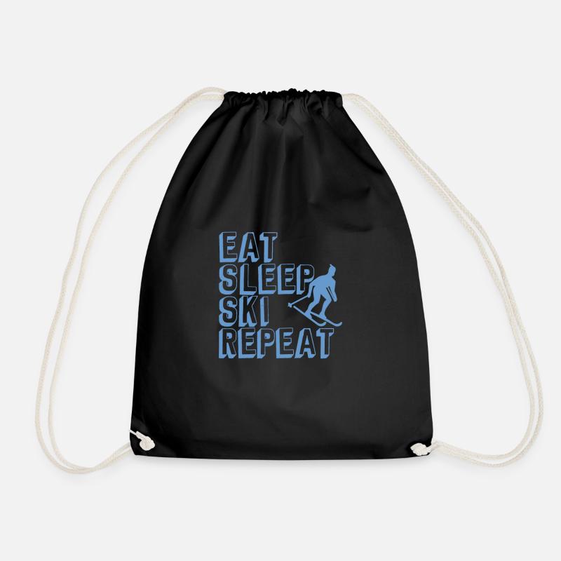 Eat sleep ski repeat - Drawstring Bag - black