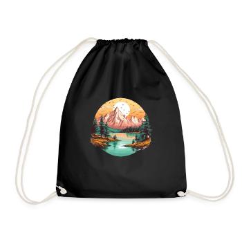 Beautiful landscape with mountains, gift hiking - Drawstring Bag - black - Front