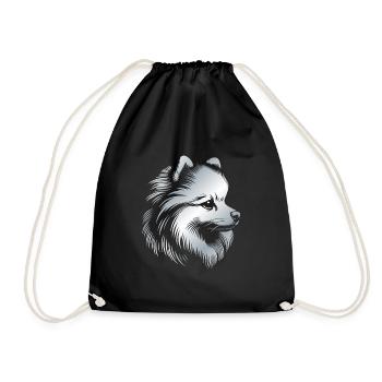Pomeranian, Pomeranian, Dog's Head, Drawing Syllable - Drawstring Bag - black - Front
