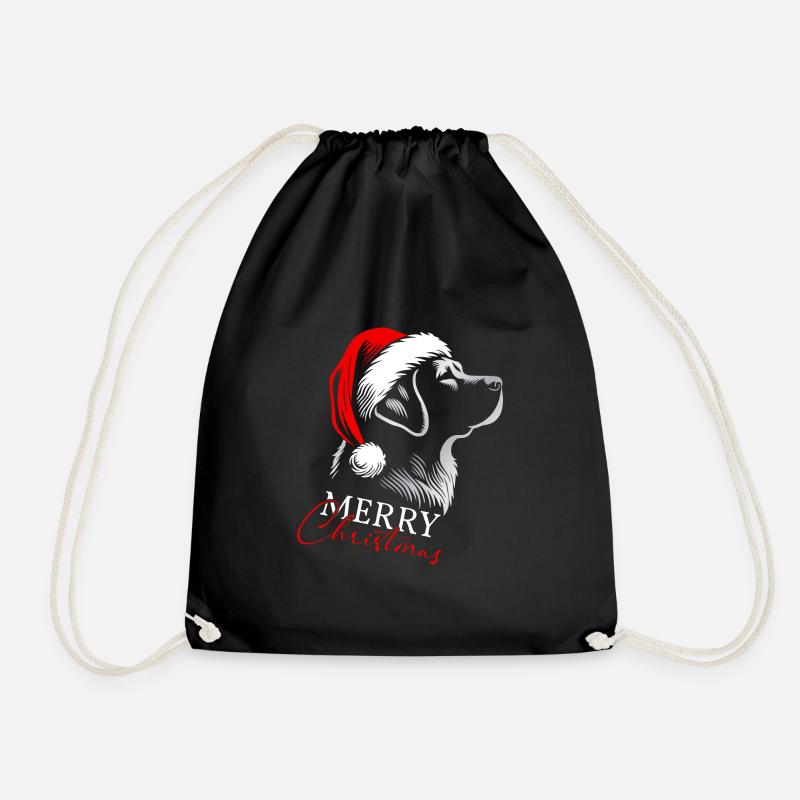 Labrador Retriever Merry Christmas, Dog Head - Drawstring Bag - black