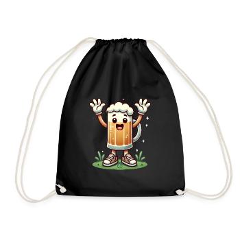 Happy Beer Mug Cartoon Character - Drawstring Bag - black - Front