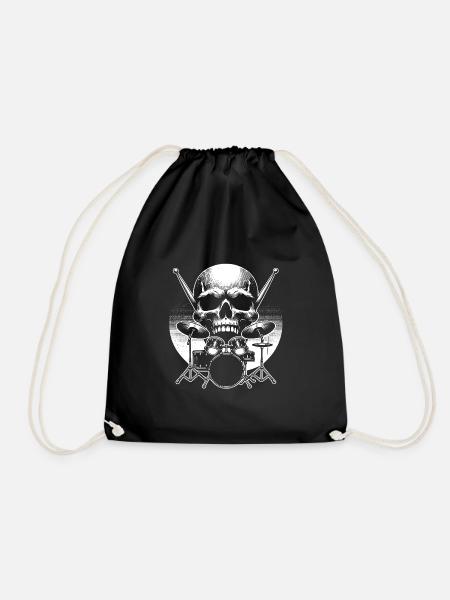 Schlagzeug und Skull Schlagzeuger Rockband - Turnbeutel - Schwarz