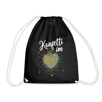 Konfetti im Herz, Fasching, Karneval, Verkleidung - Turnbeutel - Schwarz - Vorne