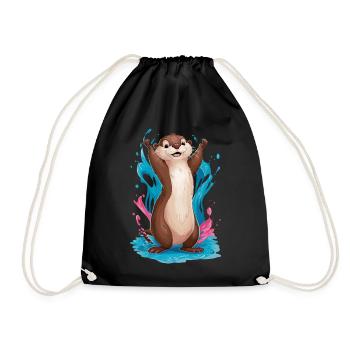 Niedlicher Otter für Kinder Tier im Wasser - Turnbeutel - Schwarz - Vorne
