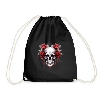 Gothic Skull Roses Art Graphic Fashion - Drawstring Bag - black - Front