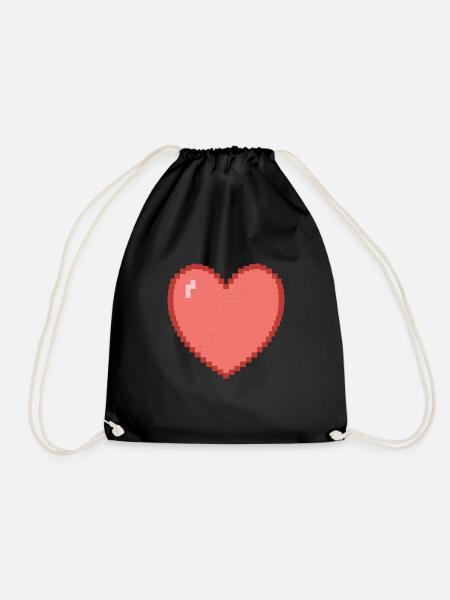 Herz heart Pixel Gamer Geschenk - Turnbeutel - Schwarz