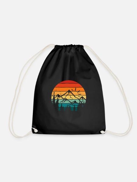 Mountain with sunrise hiking climbing mountaineering - Drawstring Bag - black