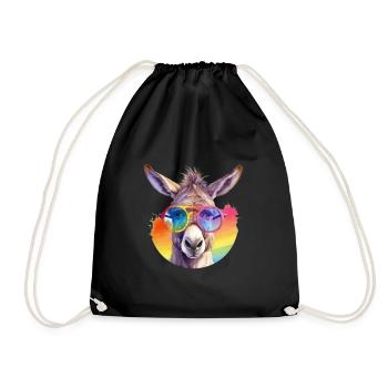 Colorful cool donkey with sunglasses - Drawstring Bag - black - Front