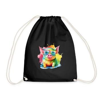 Colorful cool pig with sunglasses - Drawstring Bag - black - Front