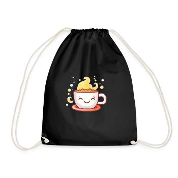 Kaffee Tasse - Turnbeutel - Schwarz - Vorne