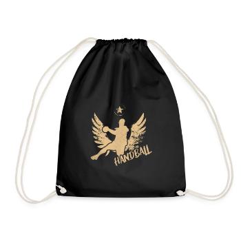 handball throw jump gift - Drawstring Bag - black - Front