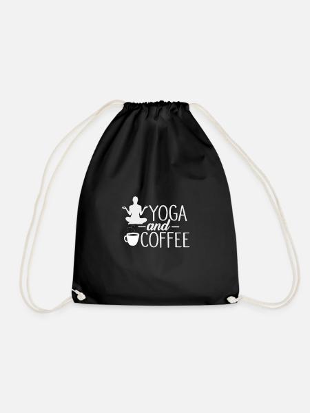 Yoga und Kaffee - Turnbeutel - Schwarz