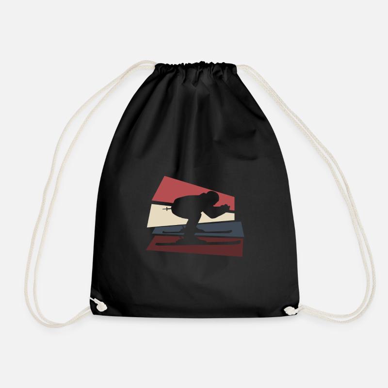 Skiing Retro - Drawstring Bag - black