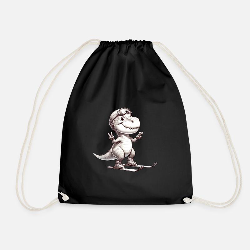 T-Rex Skier Sepia Art - Drawstring Bag - black