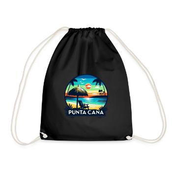 Sunset in Punta Cana: Beach and palm trees - Drawstring Bag - black - Front