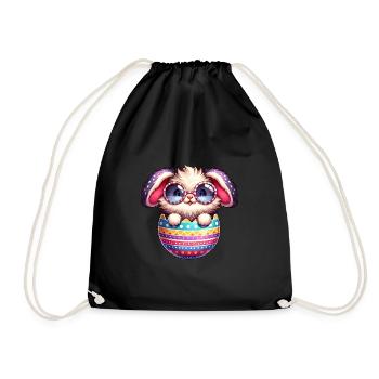 Süßer Osterhase im Ei mit Brille - Turnbeutel - Schwarz - Vorne