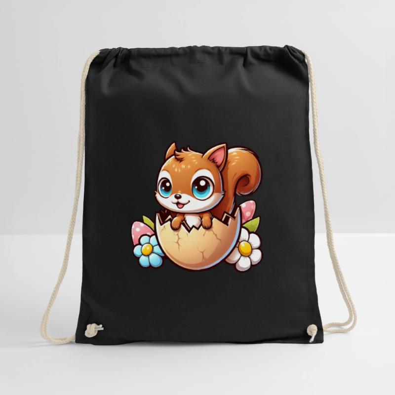 Süßes Eichhörnchen mit Osterei Comic Design Turnbeutel