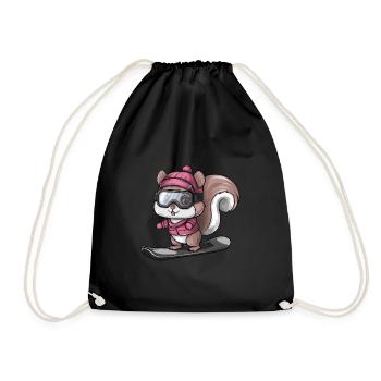 Cool Squirrel Snowboarder Winter Sports - Drawstring Bag - black - Front