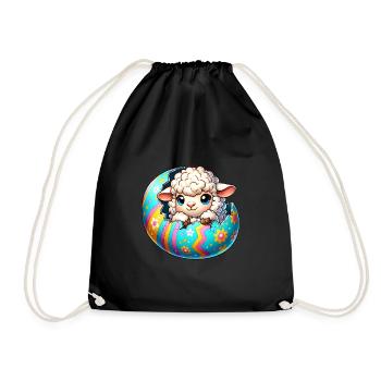 Colorful Lamb Hatching from Easter Egg Cartoon - Drawstring Bag - black - Front