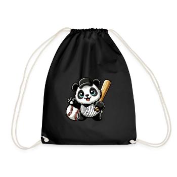 Panda Baseballspieler in Aktion - Turnbeutel - Schwarz - Vorne
