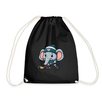 Süßer Elefant Comic Eishockeyspieler Design - Turnbeutel - Schwarz - Vorne