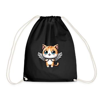 Chat de bande dessinée mignon avec des ailes d’ange - Sac de sport léger - noir - Devant