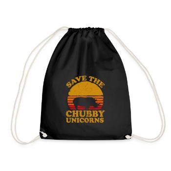 Save The Chubby Unicorns Print. Retro Style Rhino - Drawstring Bag - black - Front