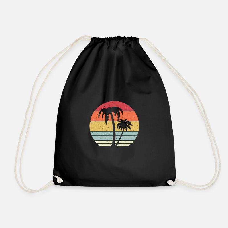 Palme, Retro Tropical, Strandgrafik - Turnbeutel - Schwarz