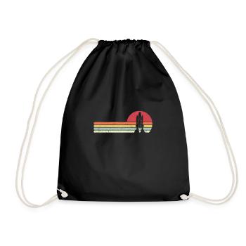 Space Shuttle Print. Retro Style Rocket Launch - Drawstring Bag - black - Front