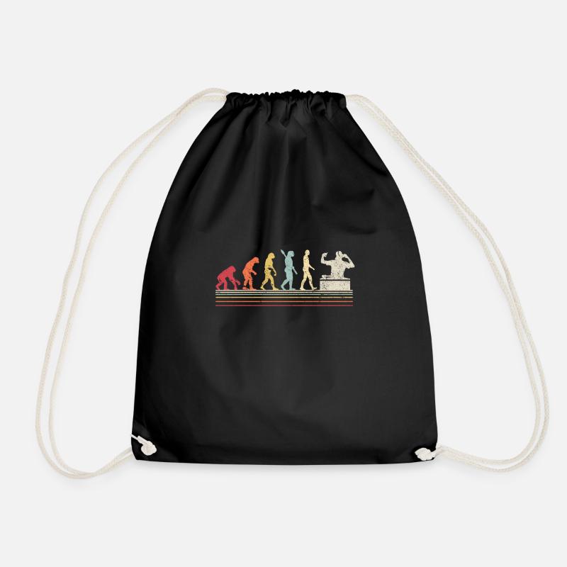 Funny DJ Design. Retro Vintage Evolution Of Man - Drawstring Bag - black