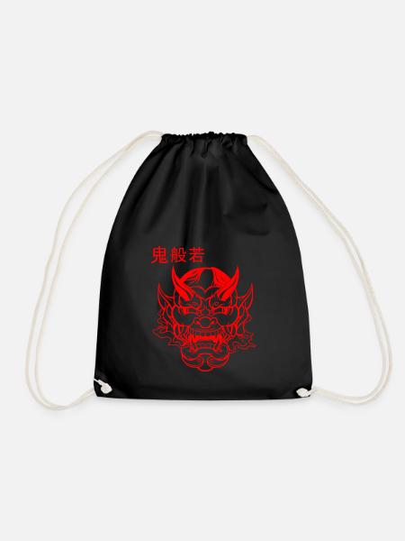 Oni Streetwear Hannya japanischer Dämon mit Kanji - Turnbeutel - Schwarz