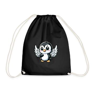 Süßer Pinguin Engel mit Flügeln Comic Design - Turnbeutel - Schwarz - Vorne