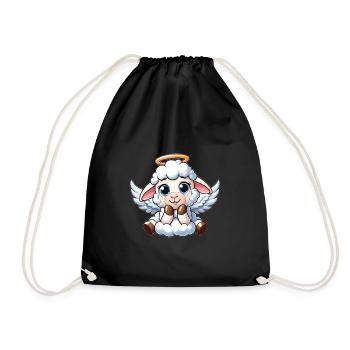 Ange d’agneau de mouton blanc avec ailes - Sac de sport léger - noir - Devant