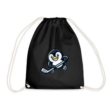 Cooler Pinguin Eishockey - Turnbeutel - Schwarz - Vorne