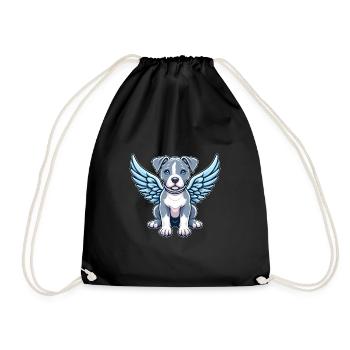 Cute Pitbull Dog Cartoon Angel Wings - Drawstring Bag - black - Front