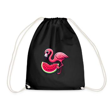 Flamant rose mignon avec un style de dessin animé de pastèque - Sac de sport léger - noir - Devant