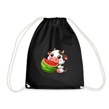 Funny Cow Bull Melon Summer Watermelon - Drawstring Bag - black - Front