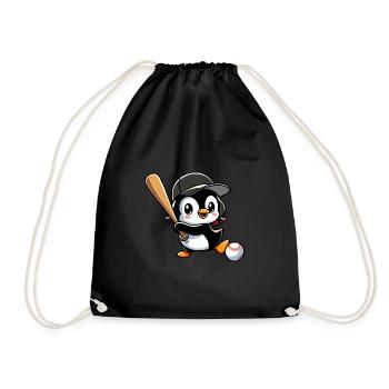 Cartoon Pinguin Baseballspieler Verein - Turnbeutel - Schwarz - Vorne