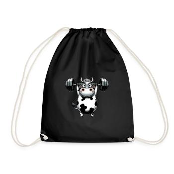 Cow Ox Dumbbell Fitness Weight Lifting - Drawstring Bag - black - Front
