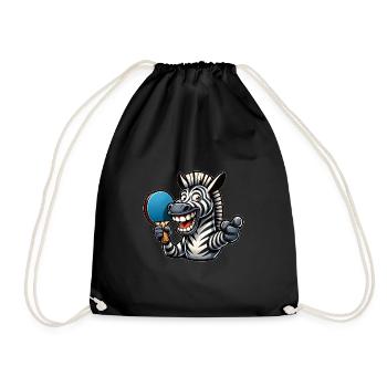 Zebra Table Tennis Player Funny Zebra Ping Pong - Drawstring Bag - black - Front