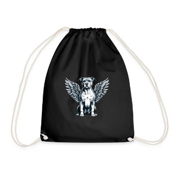Pitbull Angel avec des ailes : dessin animé mignon - Sac de sport léger - noir - Devant