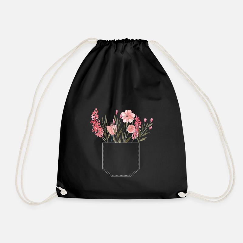 Brusttasche Blumen rosa Geschenk Idee - Turnbeutel - Schwarz