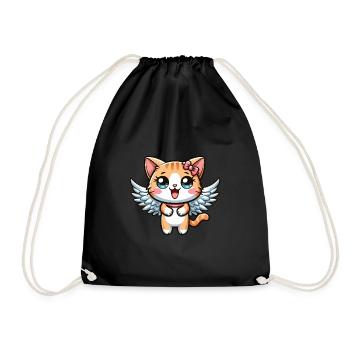 Cute Cat Angel Comic - Drawstring Bag - black - Front