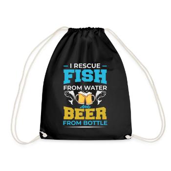 Fish + beer - Drawstring Bag - black - Front
