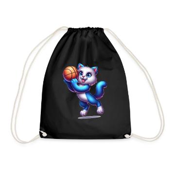 Cute Basketball Player Cat - Drawstring Bag - black - Front
