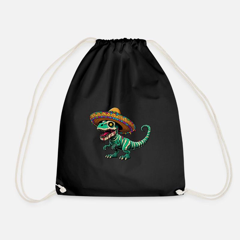 Cinco de Mayo Dino: T-Rex & Zombies - Drawstring Bag - black