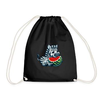 Zebra with watermelon fruity funny - Drawstring Bag - black - Front