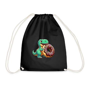 Dino T-Rex Chocolate Donut Candy Dessert - Drawstring Bag - black - Front